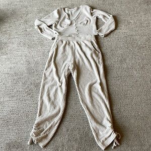 Matching set waffle thermal cashmere crop sweater sweats